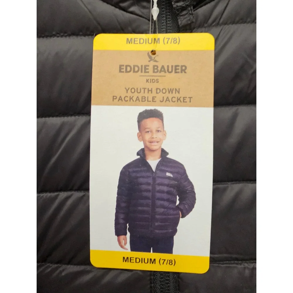 Eddie Bauer Youth Down Packable Jacket Black Kids Size Medium‎ 7/8 E934OW903 NEW